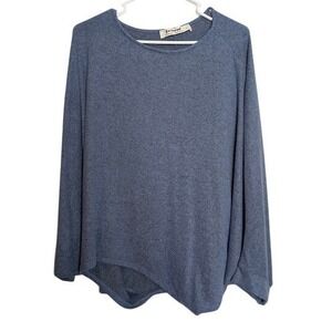 Three Birds Nest Womens Small Blue Knit Long Sleeve Asymmetrical Hem Sweater Top
